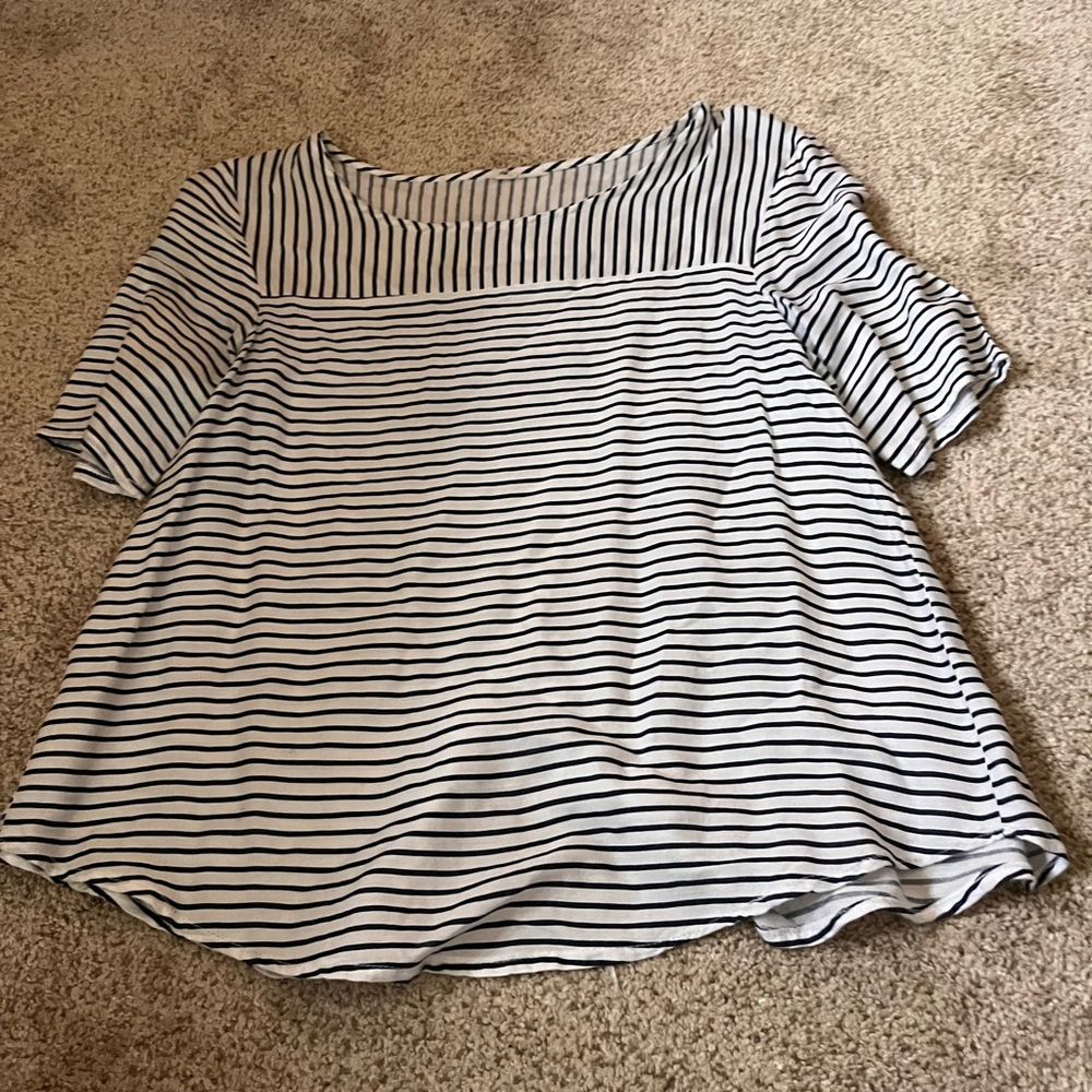 Kohl’s Navy and White Striped Baby Doll Tee with Partial Open Back